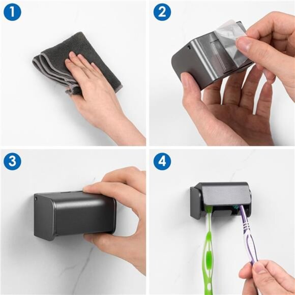 Wall Mounted Toothbrush Holder Set 2 Slots Bathroom Storage Organizer with Cover - Picture 5 of 7